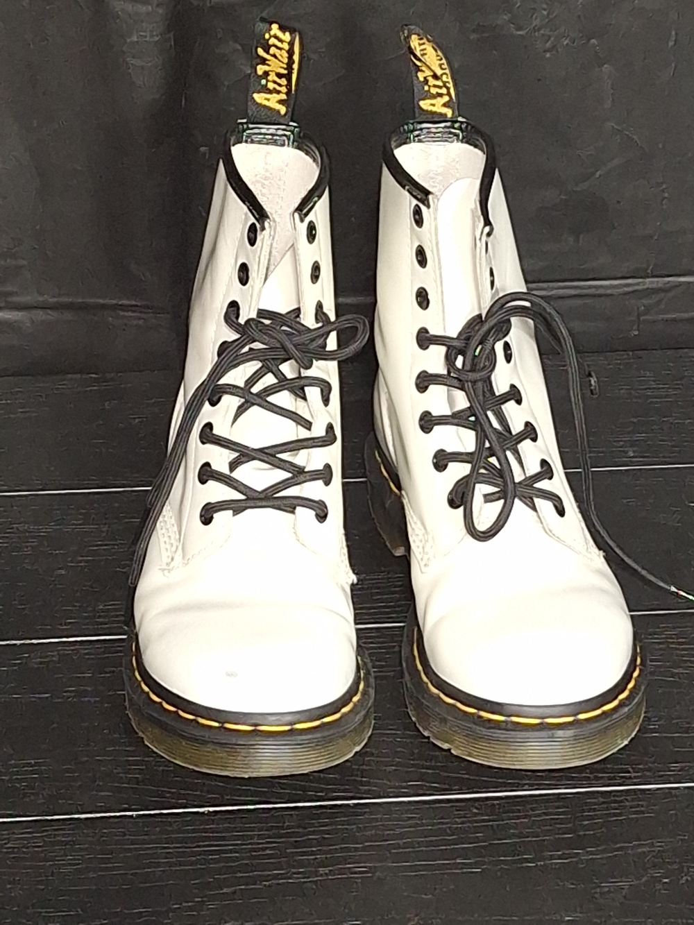 Dr Martens Air Wair Zavala Combat Leather Boots White, Woman size 6
